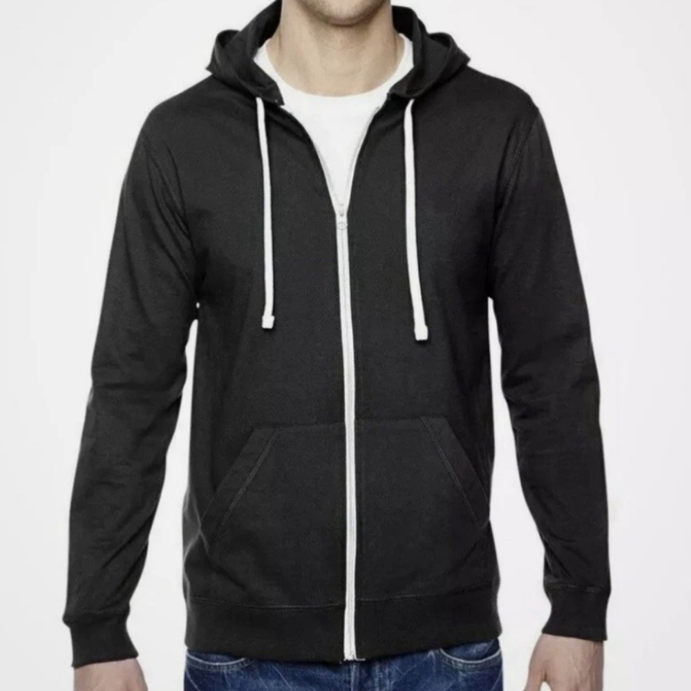 Fruit of the Loom Black Zip-Up Hoodie with White Drawstrings